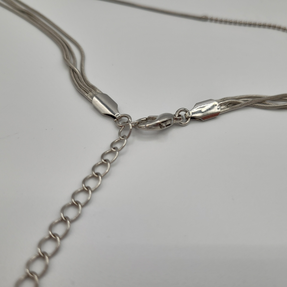 Silver Multi Layer Rhinestone Chain Necklace Statement Layered - Picture 5 of 5